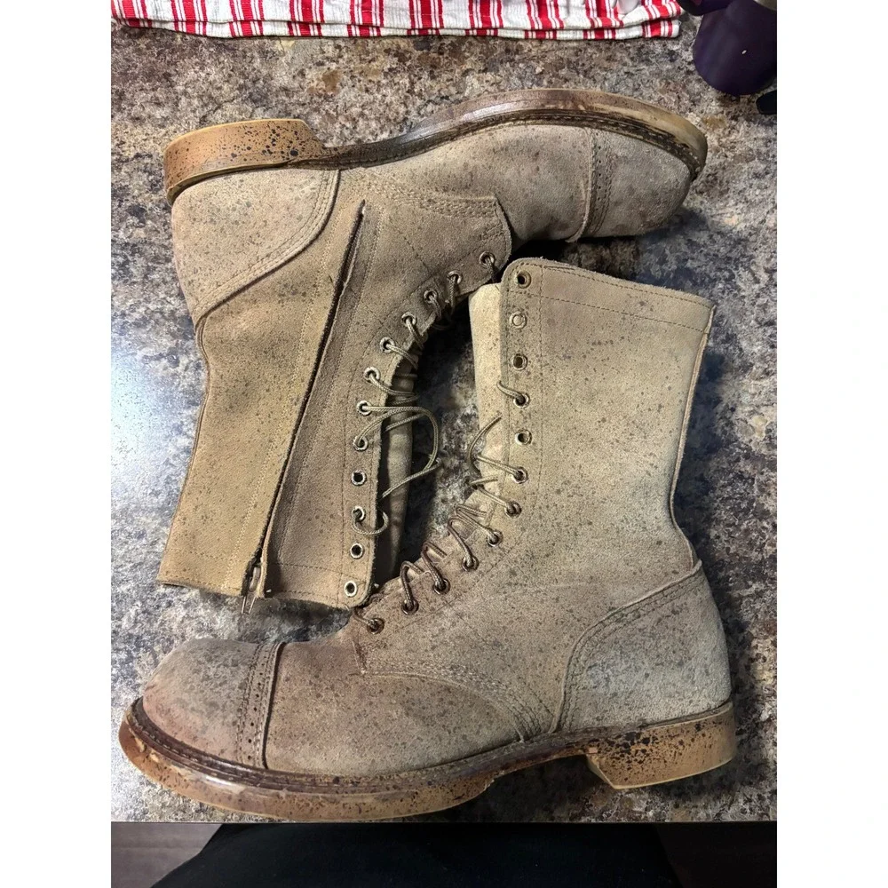 Vintage Tan Suede Combat Boots Mens 13 D Cap Toe Side Zip Made in USA 4500